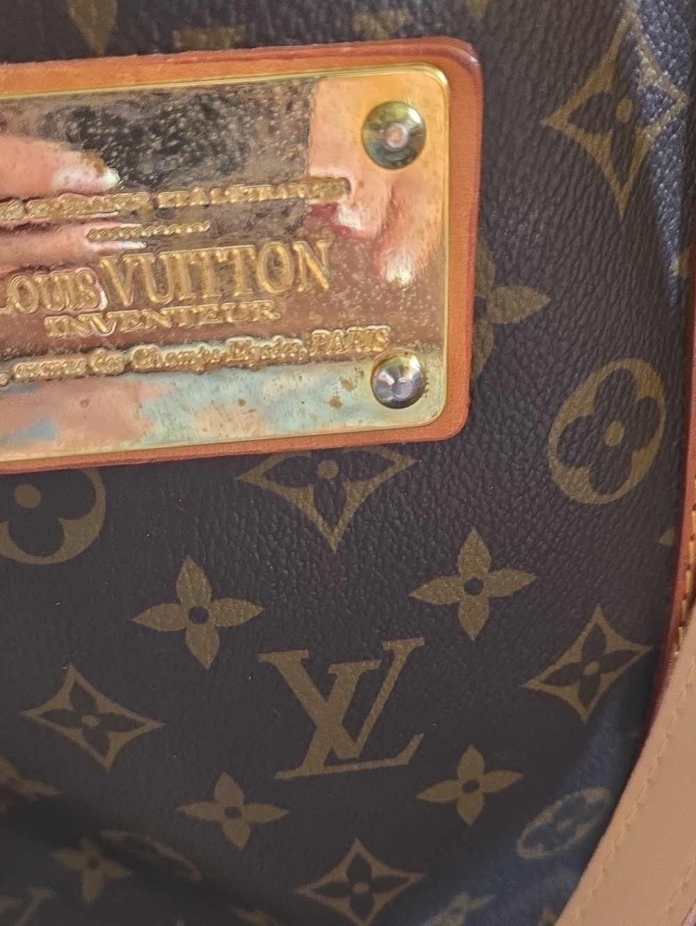 Hand Bag Monogram Canvas Tote in Brown with Tan Leather Trim - Picture 3 of 9